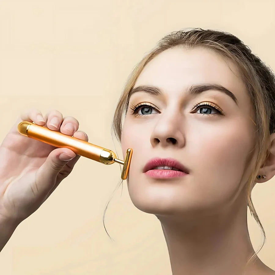 24K Gold Energy Beauty Bar Electric Facial Massage Roller Pro