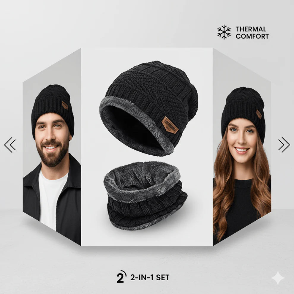 Premium High Quality Unisex Woolen Winter cap With FREE Neck Scarf