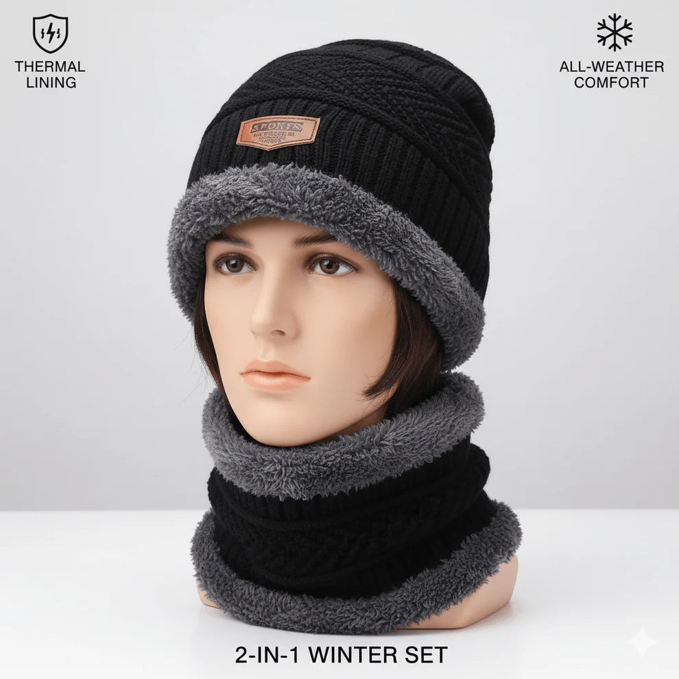 Premium High Quality Unisex Woolen Winter cap With FREE Neck Scarf